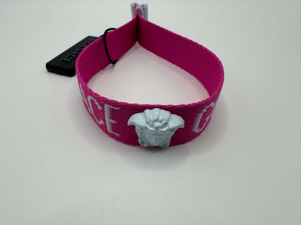 New Versace Goddess Festival adjustable Fabric and Medusa Head Bracelet Pink